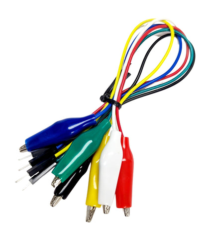Set of 6 Alligator Clip to Male Jumper Wires, 6 Colors of Green, Red, Black, Yellow, White, Blue Alligator Clip to Dupont Jumpers, 8 Wire Length