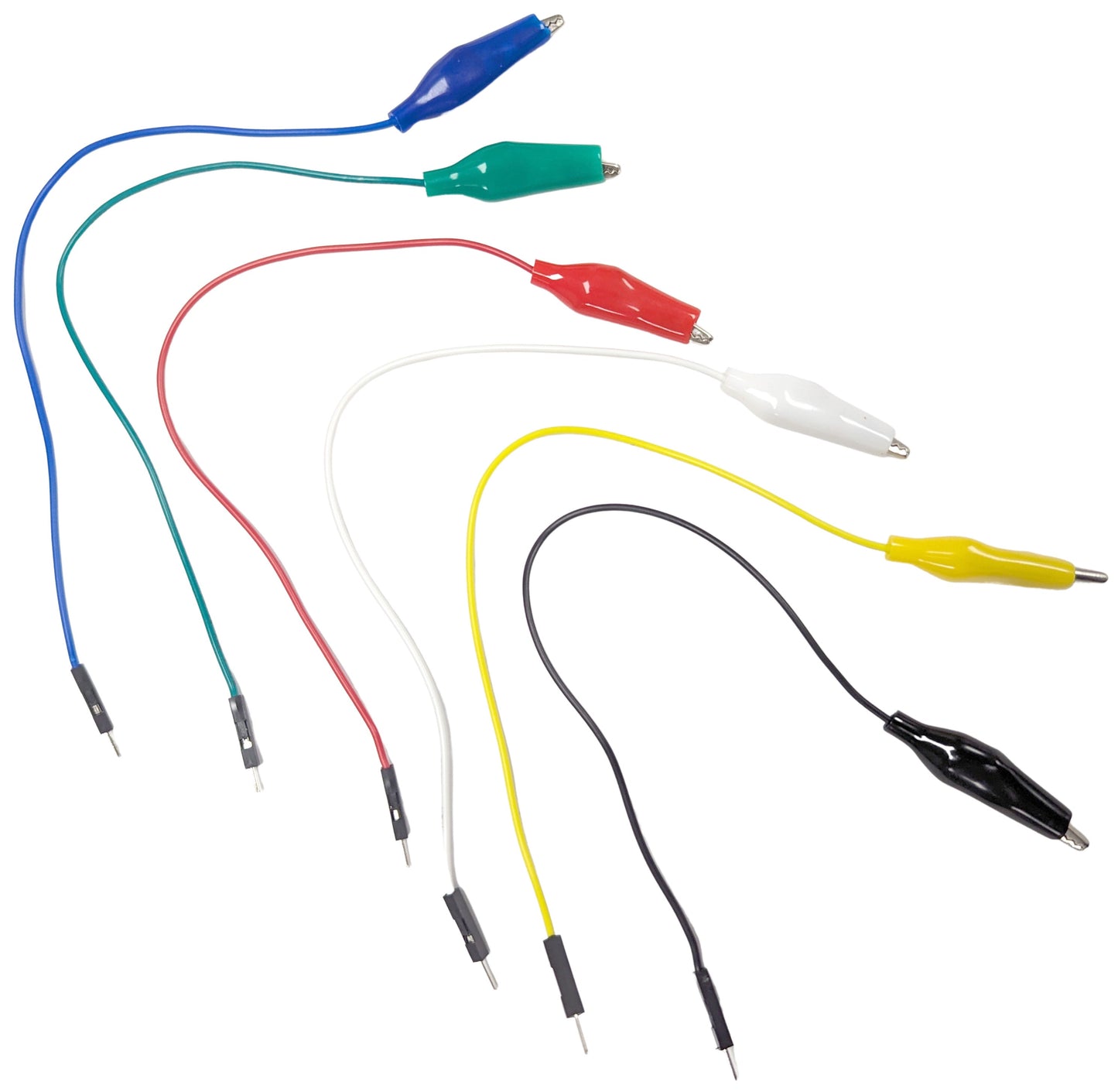 Set of 6 Alligator Clip to Male Jumper Wires, 6 Colors of Green, Red, Black, Yellow, White, Blue Alligator Clip to Dupont Jumpers, 8 Wire Length