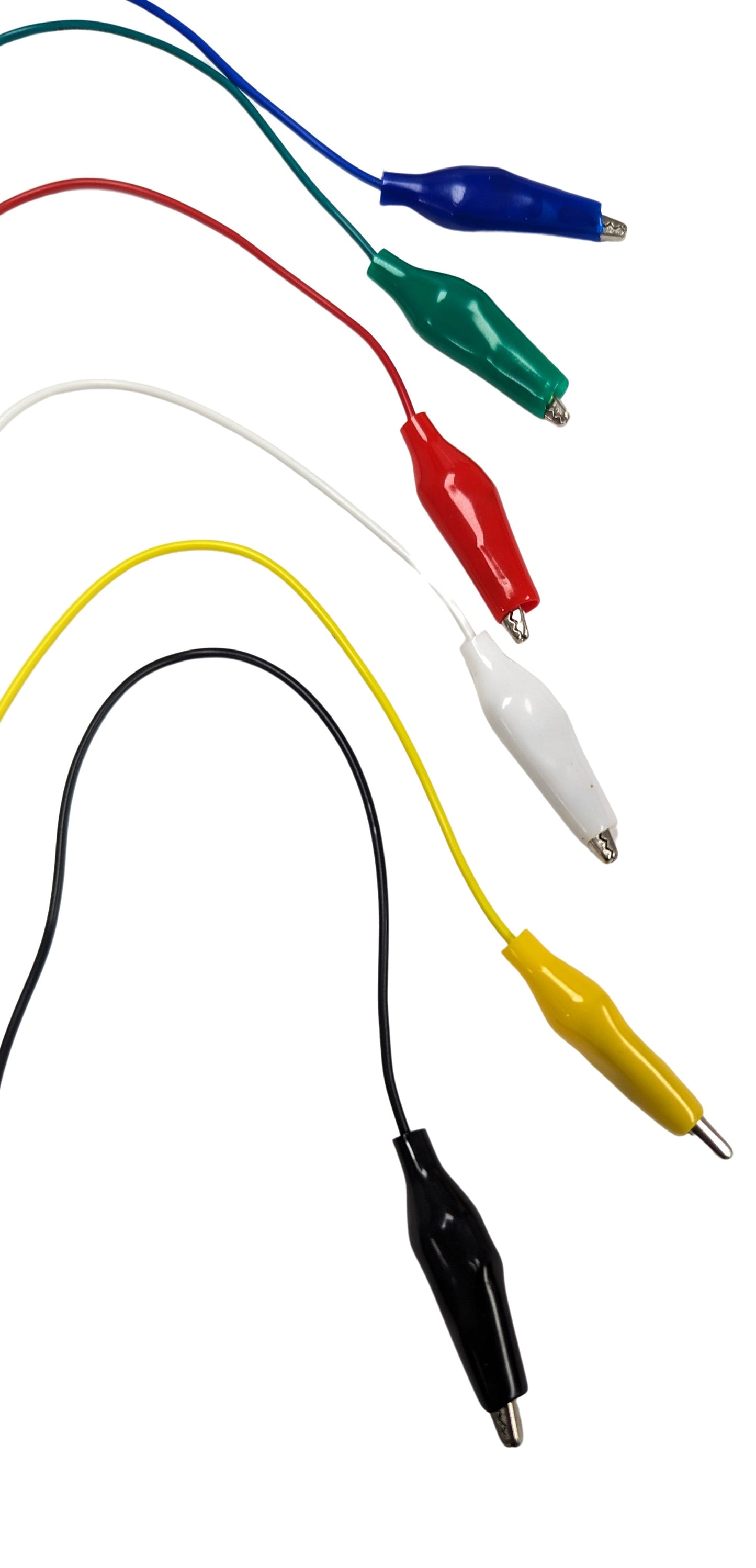 Set of 6 Alligator Clip to Male Jumper Wires, 6 Colors of Green, Red, Black, Yellow, White, Blue Alligator Clip to Dupont Jumpers, 8 Wire Length